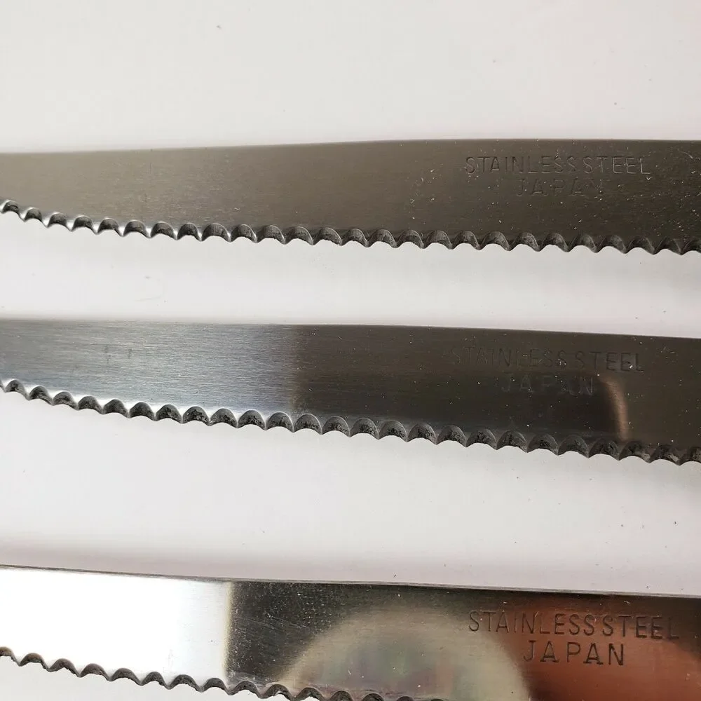 Vtg Champion 6 Pc Steak Knives Serrated Wood Riveted Handles Kitchen Utensils